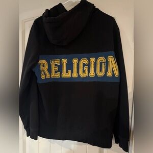 True Religion Black Sweater with Blue and Yellow Details